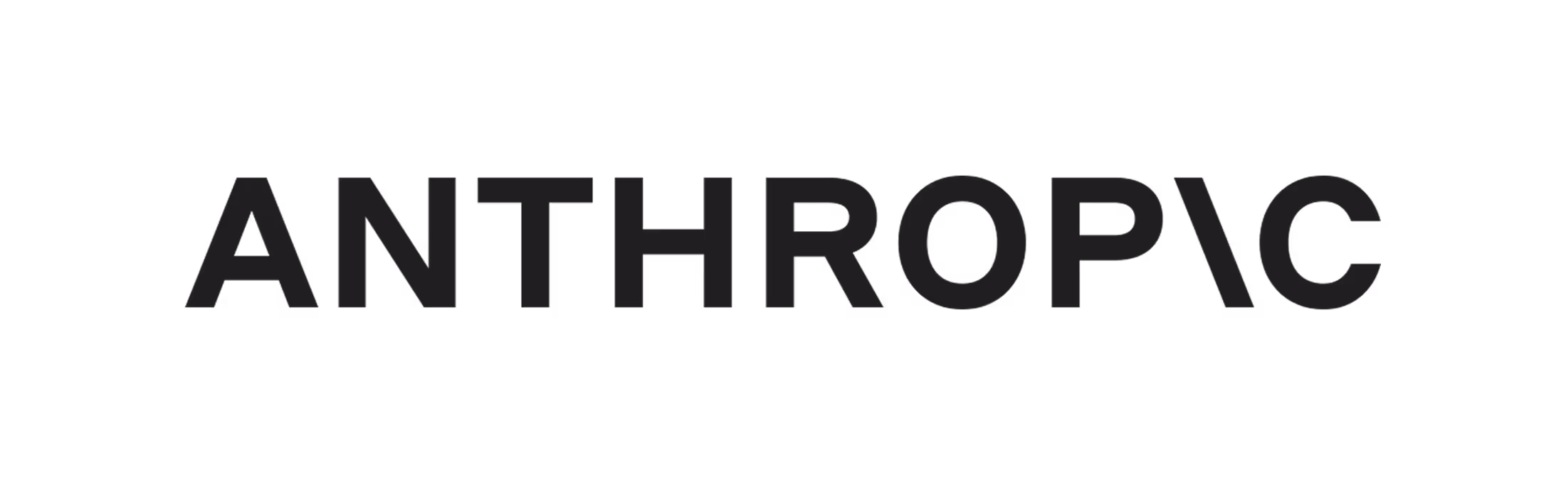 Anthropic company logo with stylized dark text on black background.