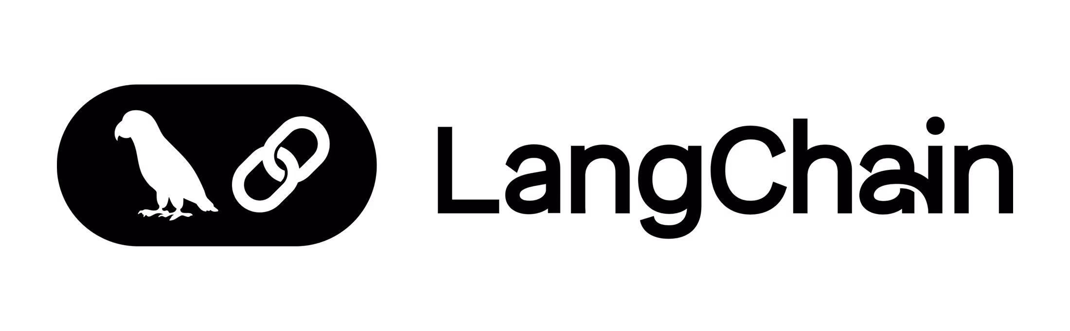 LangChain logo featuring a stylized chain link with two interlocked loops and the text LangChain in bold letters.