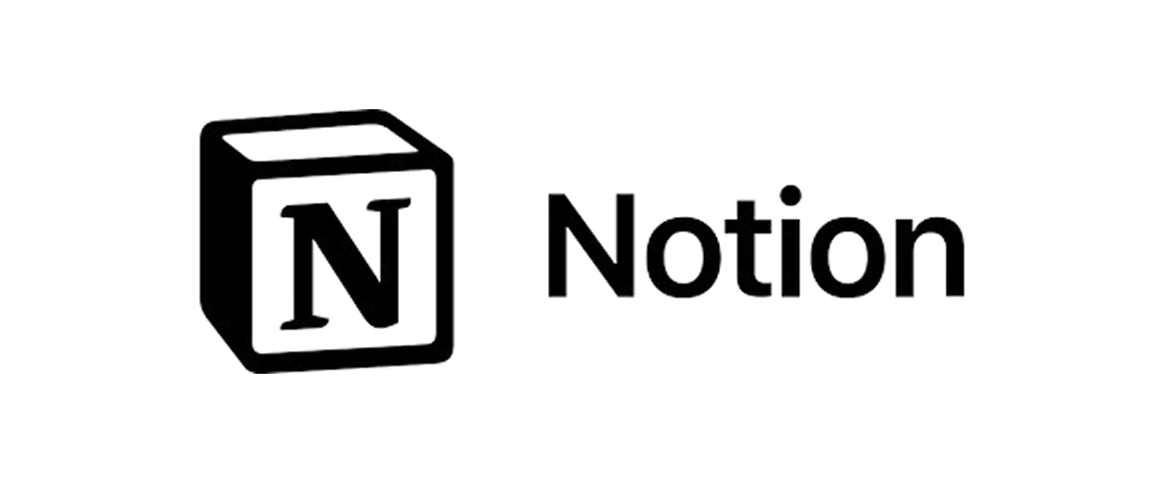 Notion logo featuring a stylized black cube with the letter N and the word Notion in black text.