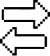 Two pixelated arrows on gray background: one pointing right above one pointing left.