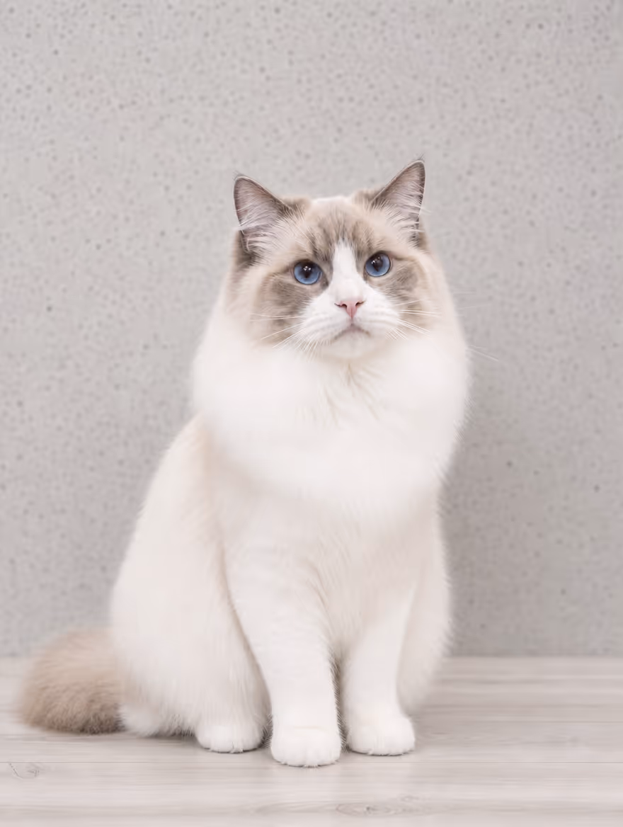 Fluffy Ragdoll cat sitting calmly before a gentle cat groom at Grooming Gorgeous