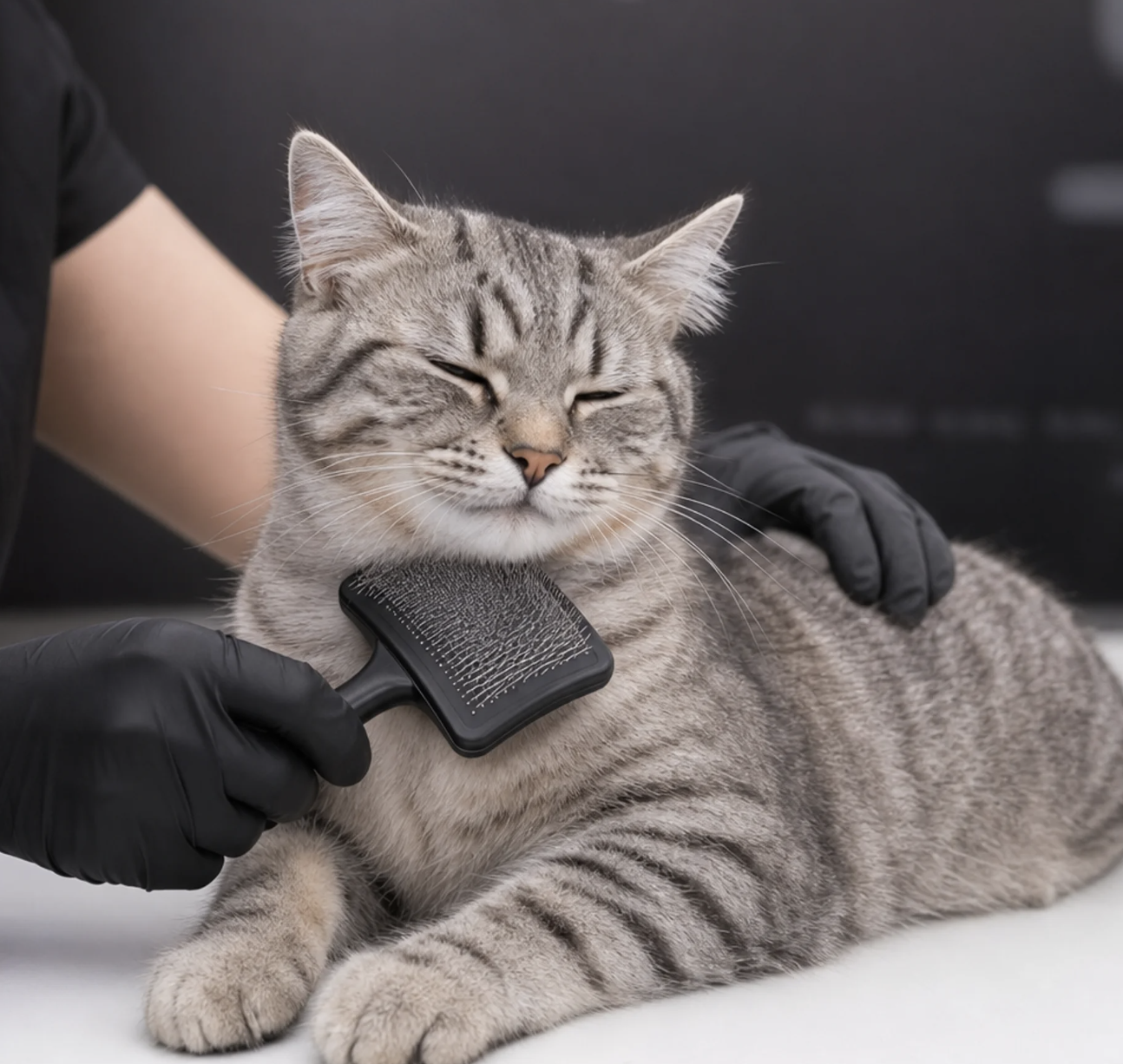 Careful mat removal on a long-haired cat