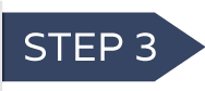 Dark blue arrow graphic pointing right with white text reading Step 3 inside the shape.