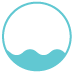 Blue circle containing a wave illustration, symbolizing water, flow, and natural movement.