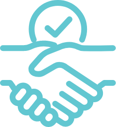 Handshake icon with a checkmark, symbolizing trust, agreement, and verified partnership.