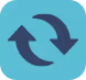 Blue square icon with two curved arrows forming a loop, representing refresh, sync, or repeat.