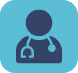 Healthcare icon of a doctor with stethoscope, representing professional medical support.