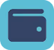 Wallet icon on a blue background, representing money management, finance, or online shopping.