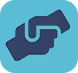 Blue button with an illustration of two hands shaking, symbolizing partnership or agreement.