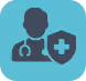 Healthcare icon of a doctor with stethoscope, representing professional medical support.