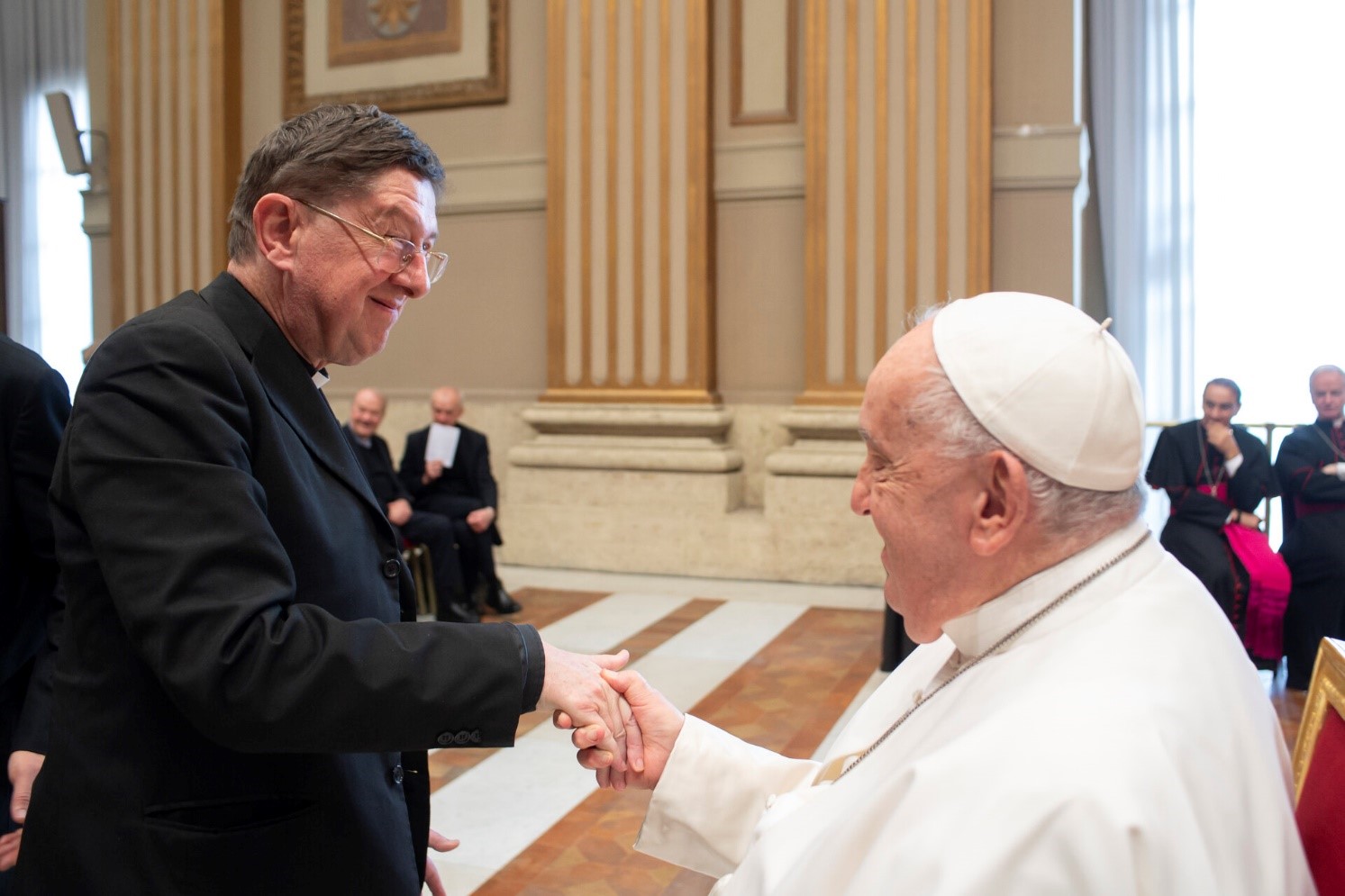 Fr Michael Cullinan meeting Pope Francis at the International Congress on the Future of Theology