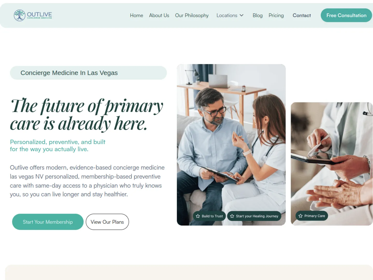 Outlive Concierge Medicine website, built by Nimbus Web Solutions