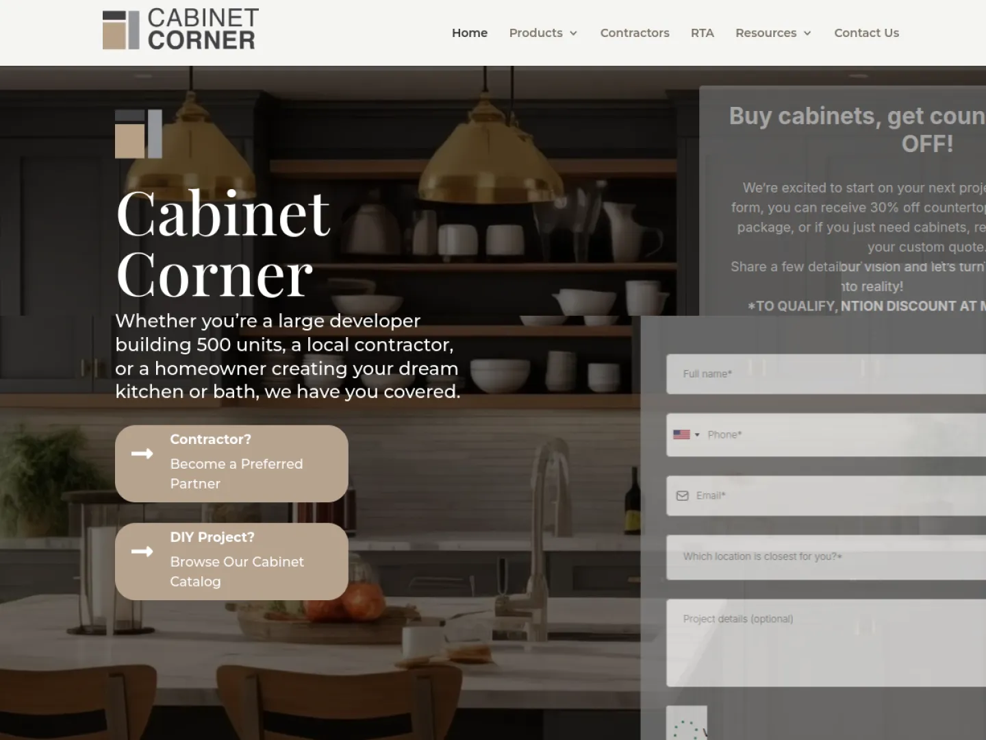Cabinet Corner website, redesigned by Nimbus Web Solutions