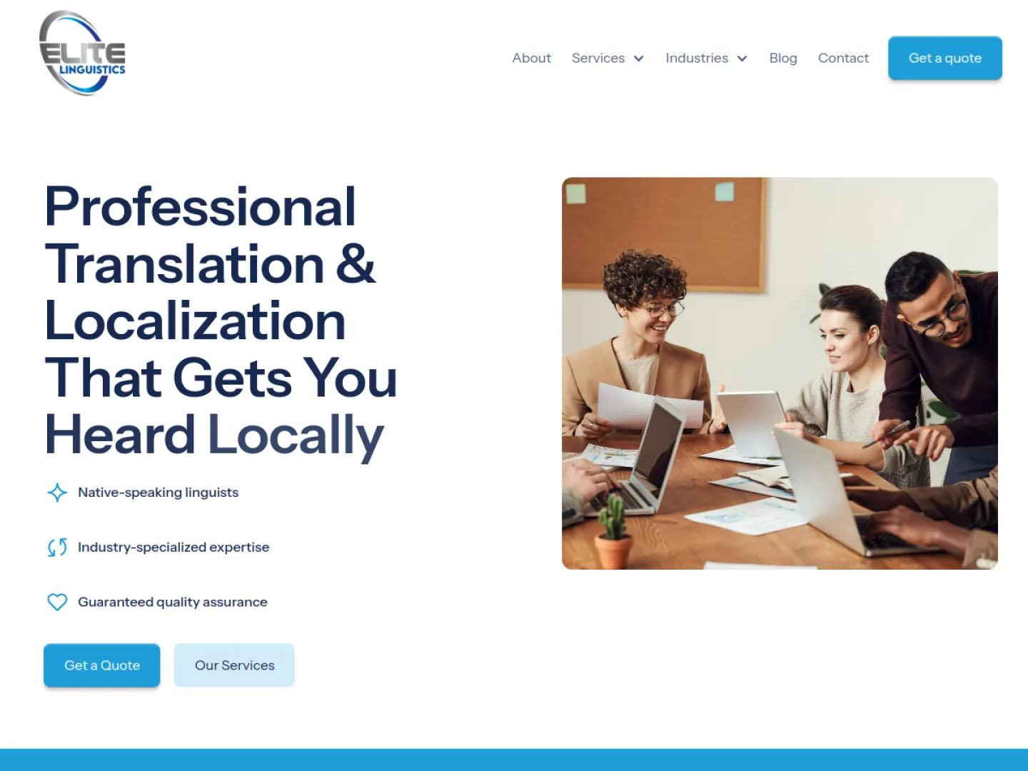 Elite Linguistics website designed and built by Nimbus Web Solutions
