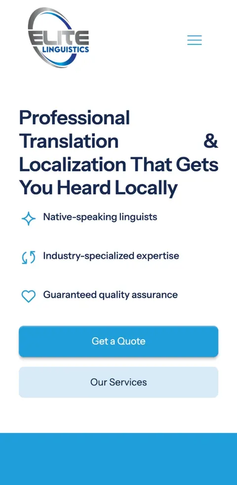 Elite Linguistics website on a phone