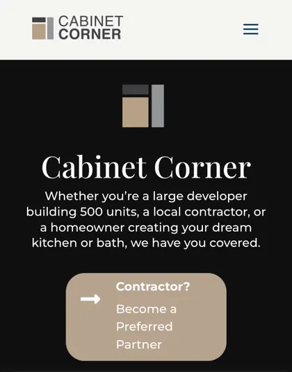 Cabinet Corner website on a phone