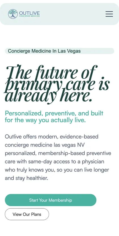 Outlive Concierge Medicine website on a phone