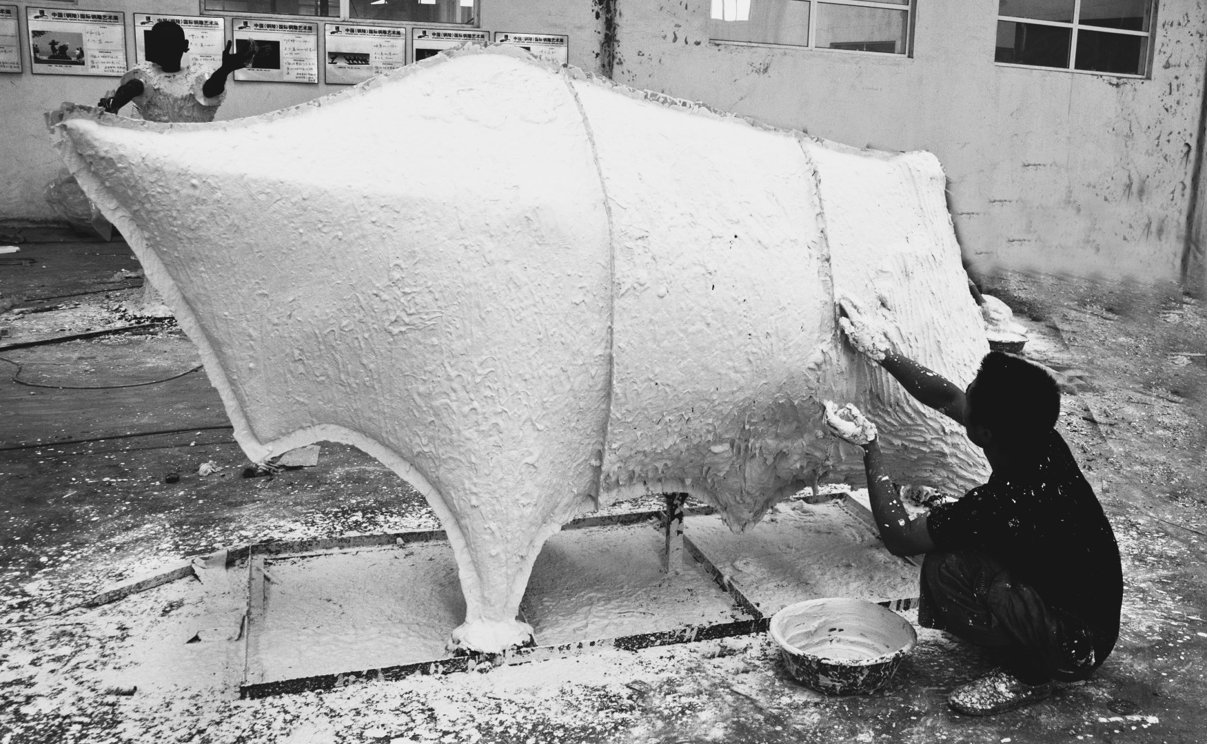 Archive photograph of work on the full-scale model of Bull.