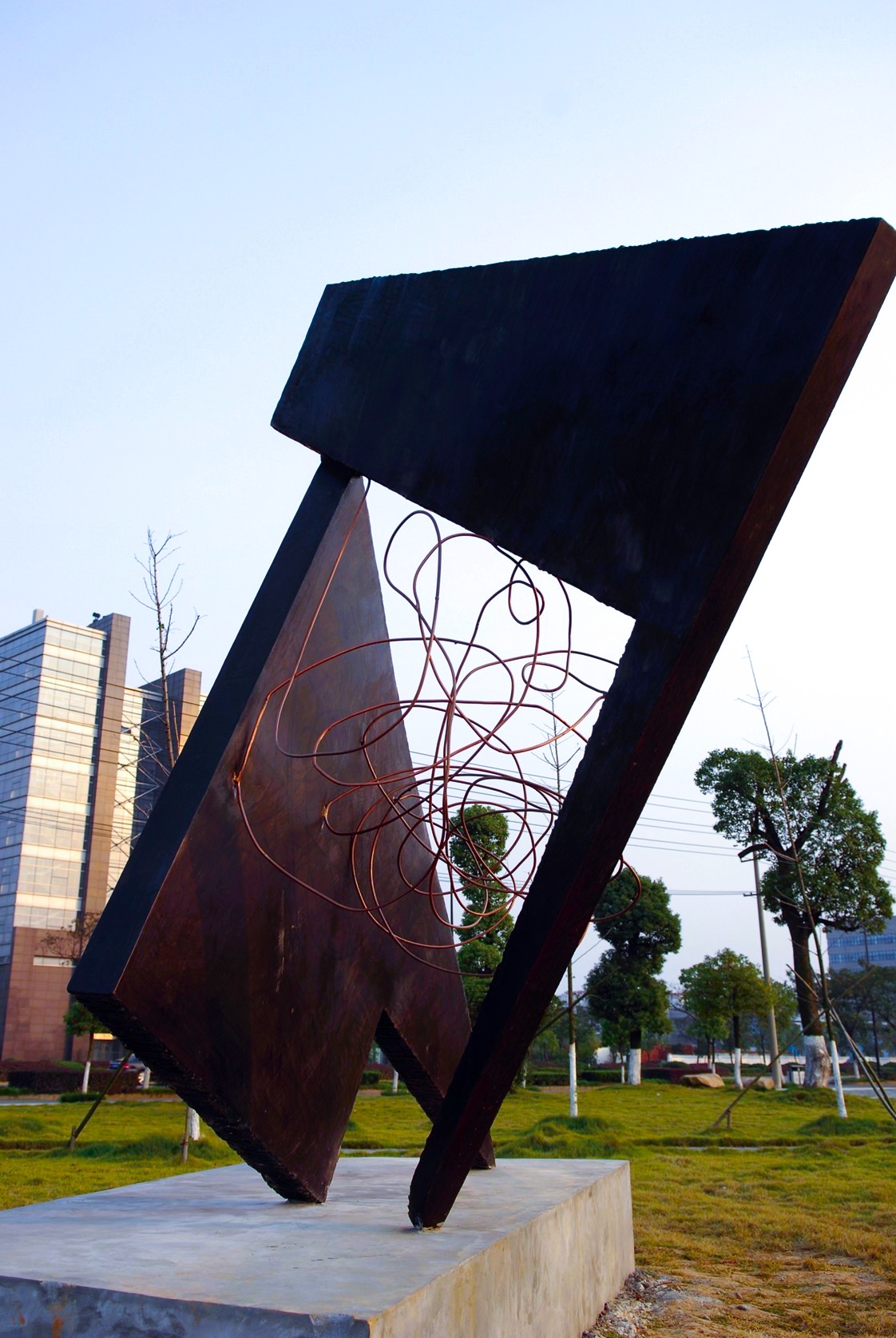 Angled view of the open structure of The Bond between Two Different Cultures.