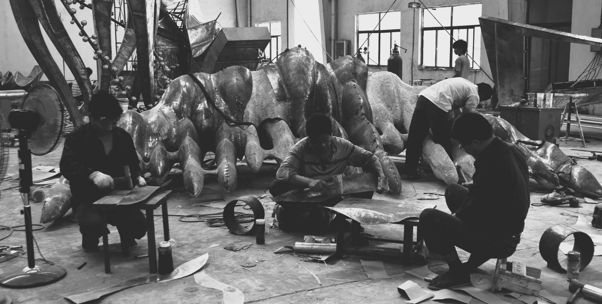 Workshop team assembling the forms of Moon Shadow-2.