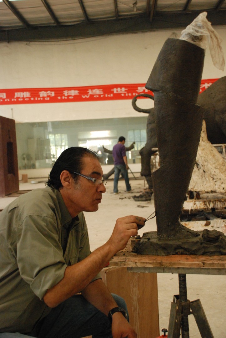 Work on the sculpture