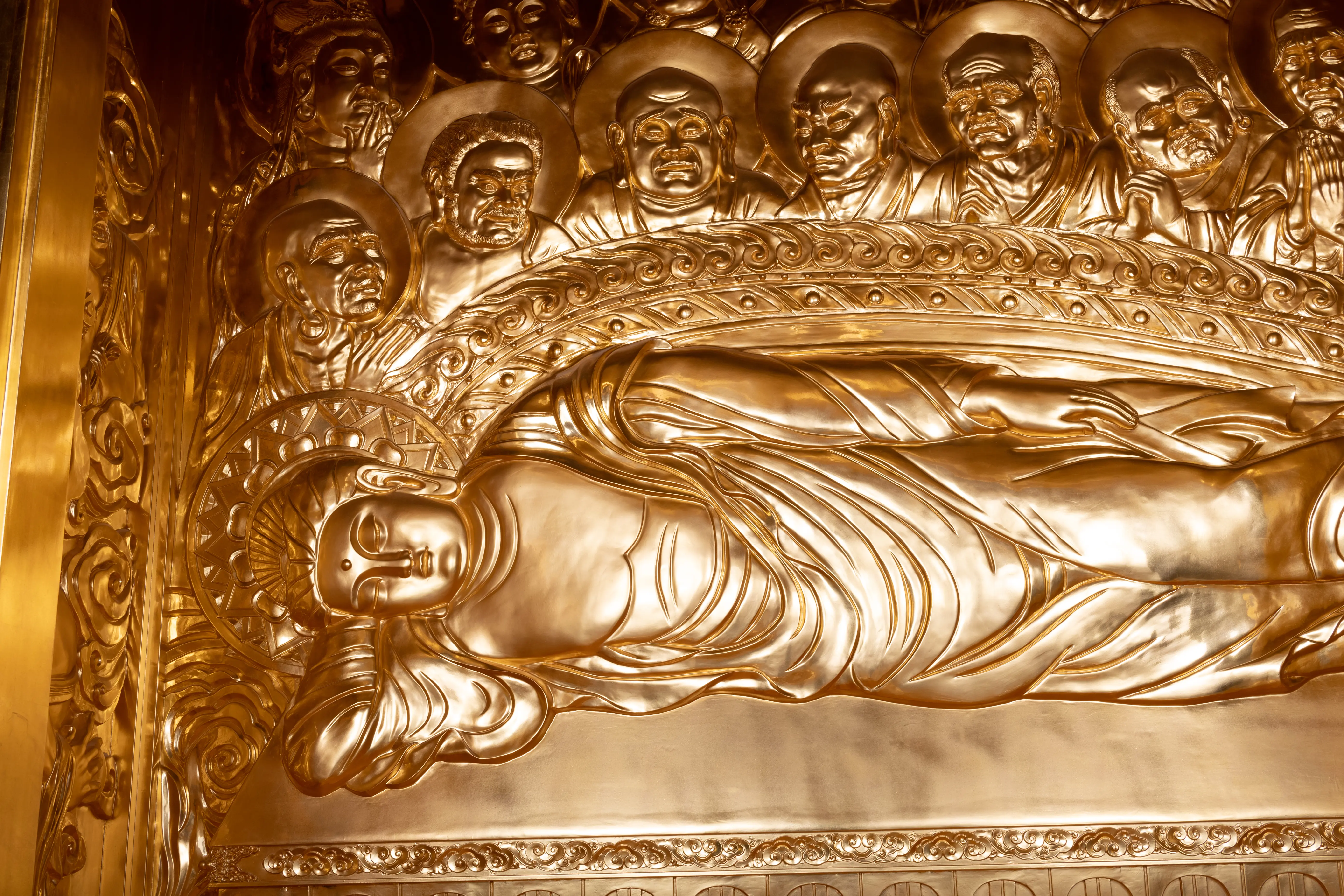 Buddhist Metalwork at Wanfo Pagoda — Detail of the reclining figure