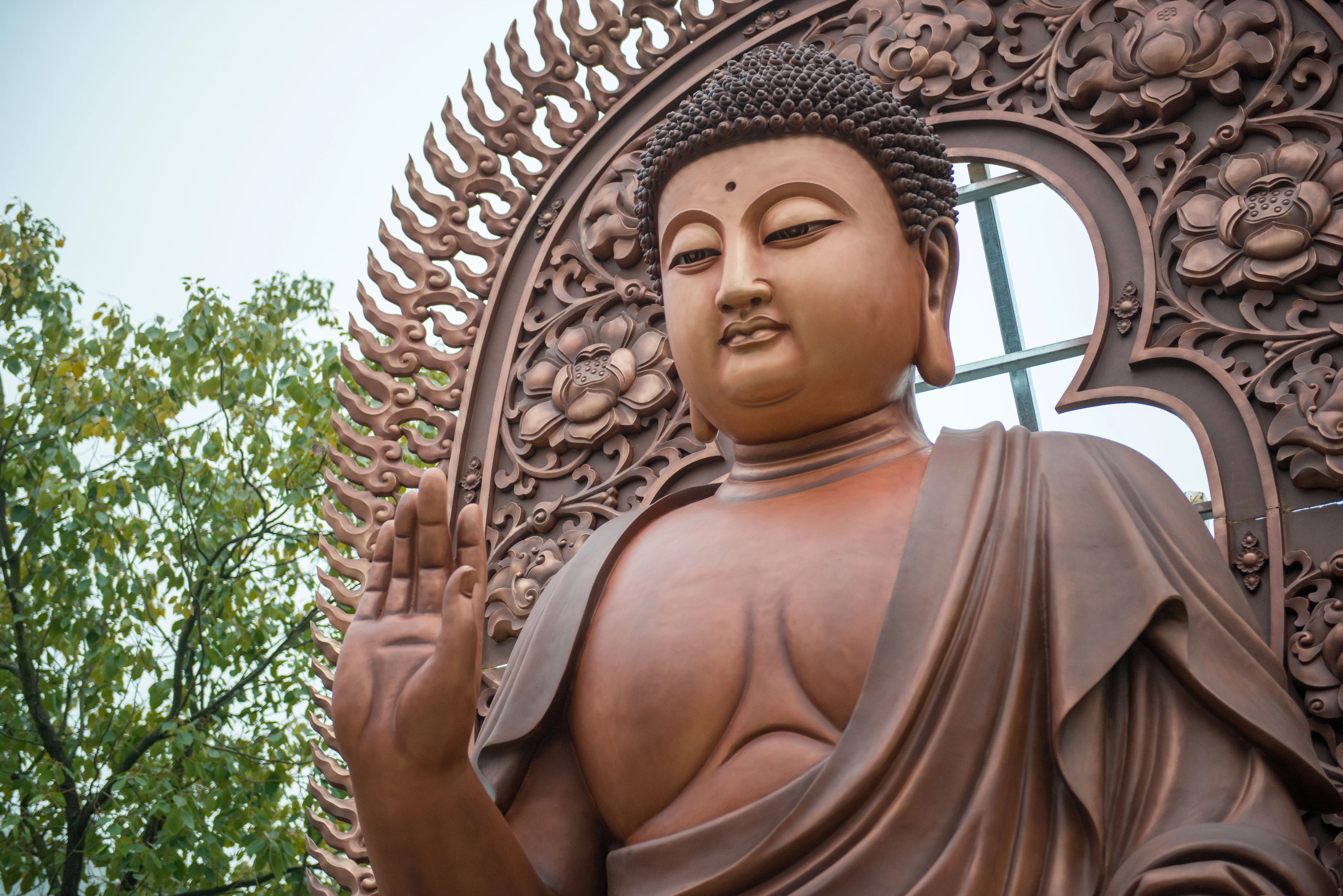 Buddhas of the Three Times at Xifeng Chan Temple — Face, hand and aureole