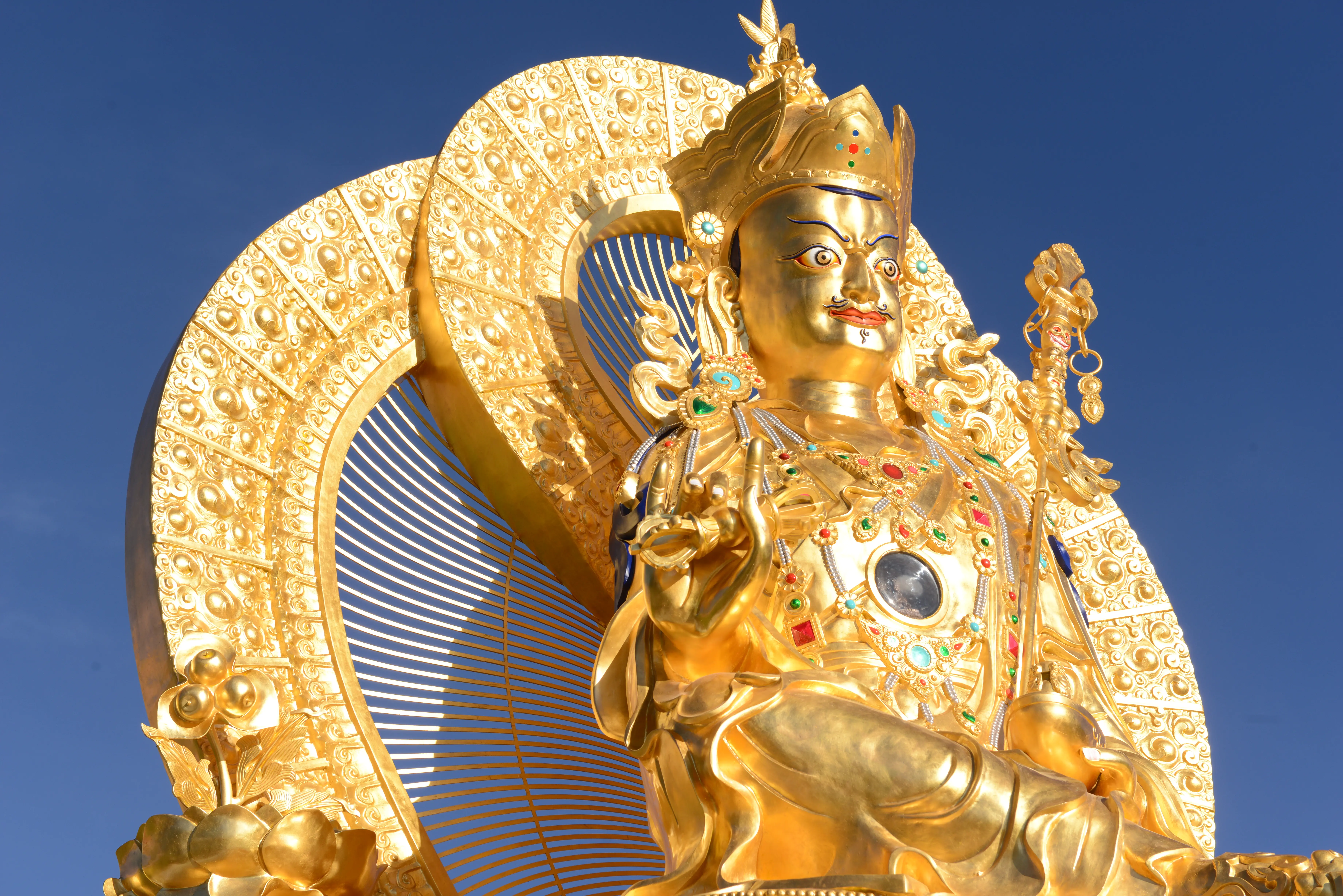 Guru Rinpoche Statue — Gilded face and surface details