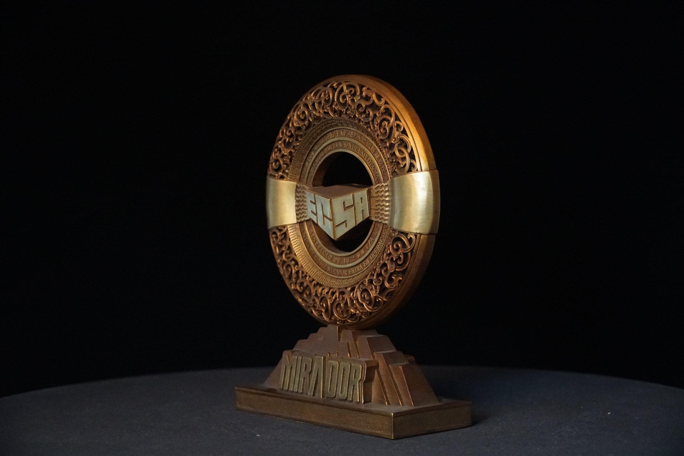 Mirador Copper Mine Commemorative Sculpture — Three-quarter view