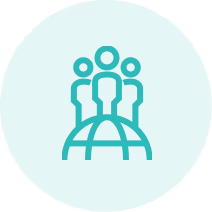 Icon of three people representing a group inside a teal circle.
