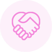 Pink circular icon with a handshake symbol inside representing partnership or agreement.