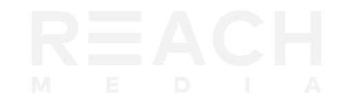 The word REACH in bold white uppercase letters with three horizontal white bars replacing the E, and MEDIA beneath it in smaller white uppercase letters.