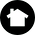 Black house icon with a roof and a chimney inside a circular dashed border.