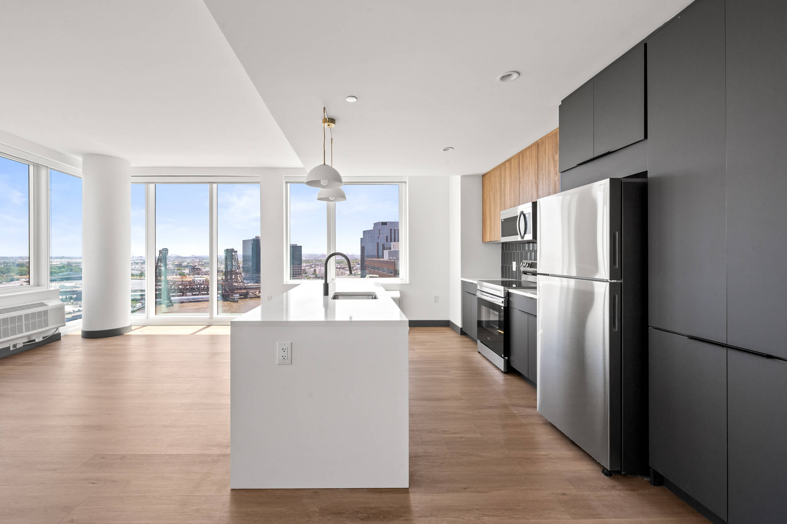 PARQ930 luxury apartment interior kitchen and dining area in Newark