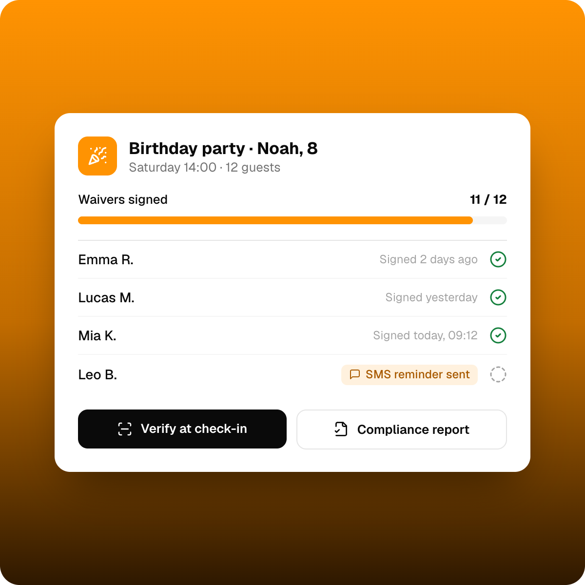 Smeetz birthday party booking with digital waivers signed before arrival