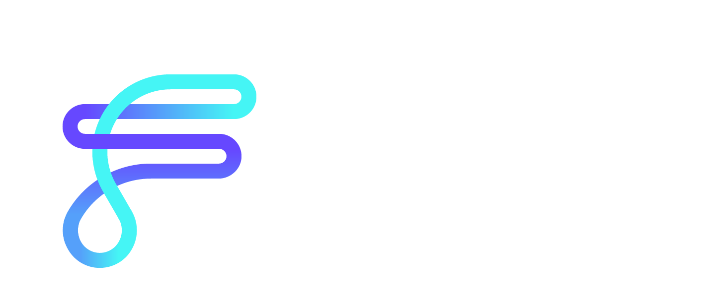 Abstract stylized letter F and white Fluidit text logo