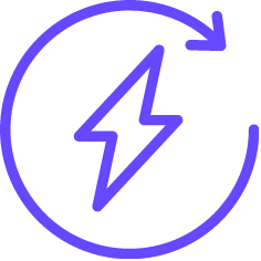 Blue lightning bolt inside a circular arrow pointing clockwise, symbolizing fast recharge or energy refresh.