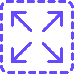 Purple dashed square with four arrows pointing outward to corners representing expand or fullscreen.
