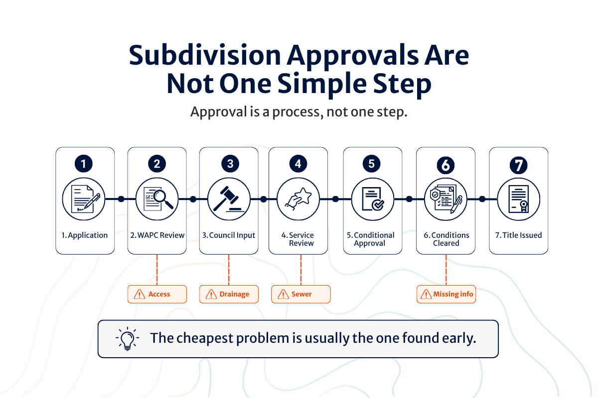 An infographic on the subdivision of land steps.