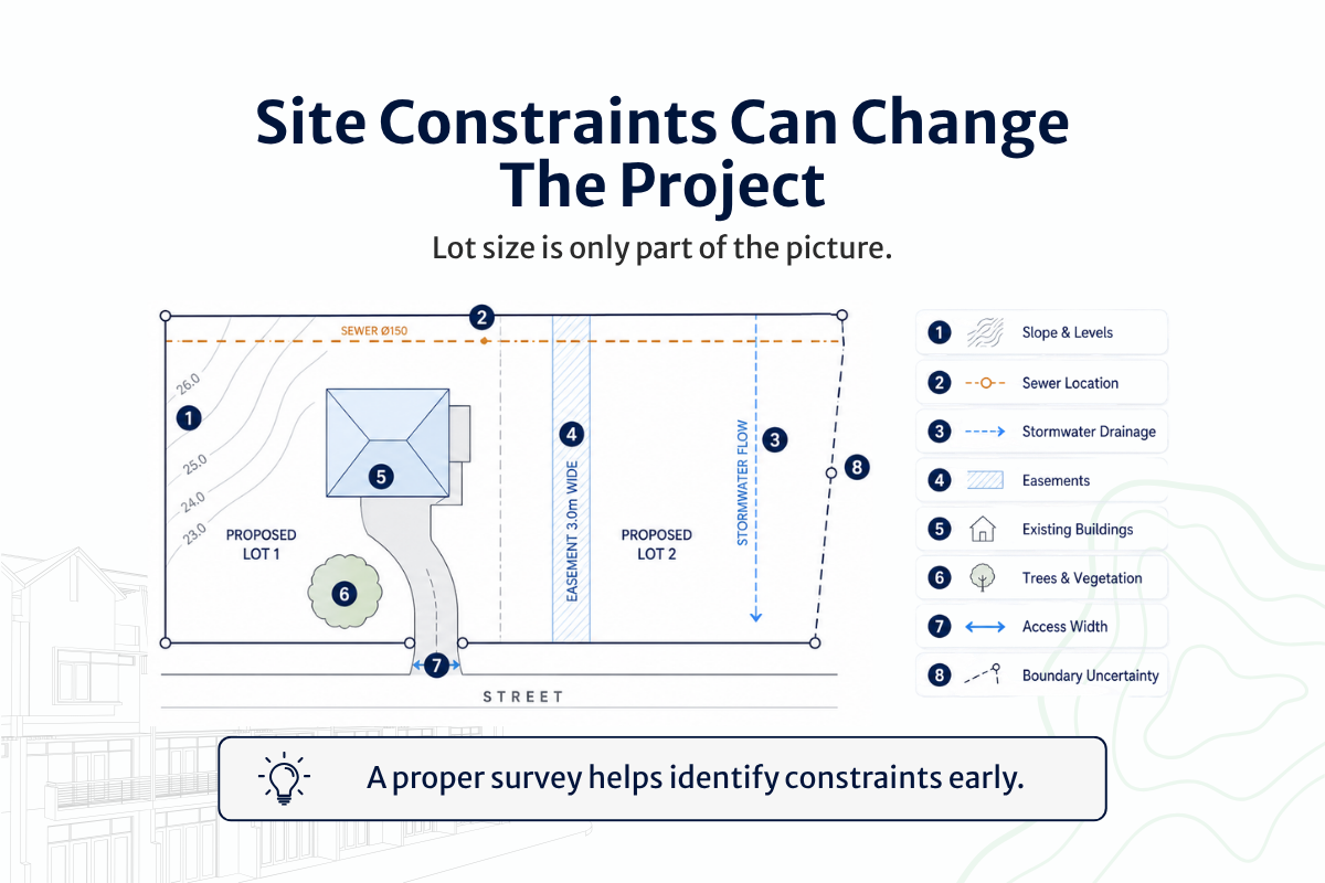 An image of a lot plan to show the possible constraints during the subdivision of land.