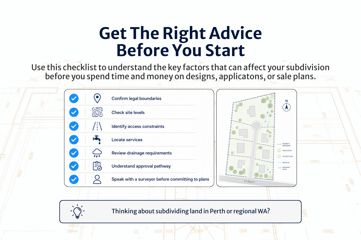 An informative checklist to ensure the subdivision of land process is a success.