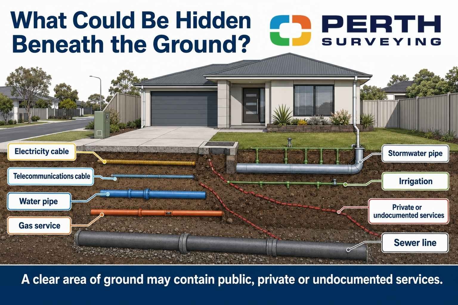Diagram showing common underground services beneath a Perth residential property