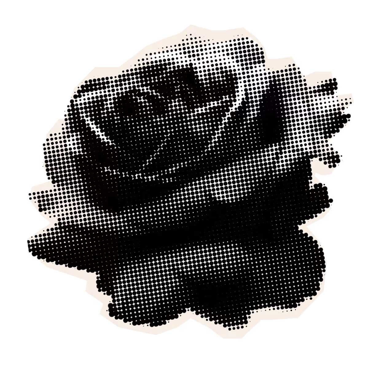Black and white halftone rose illustration with varying dot sizes forming petals and leaves.