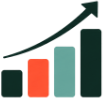 Bar chart with three bars of increasing height and an arrow pointing upward to the right.