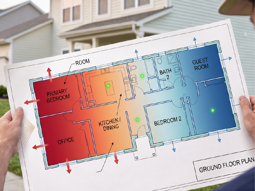 HVAC contractor reviewing residential building conditions