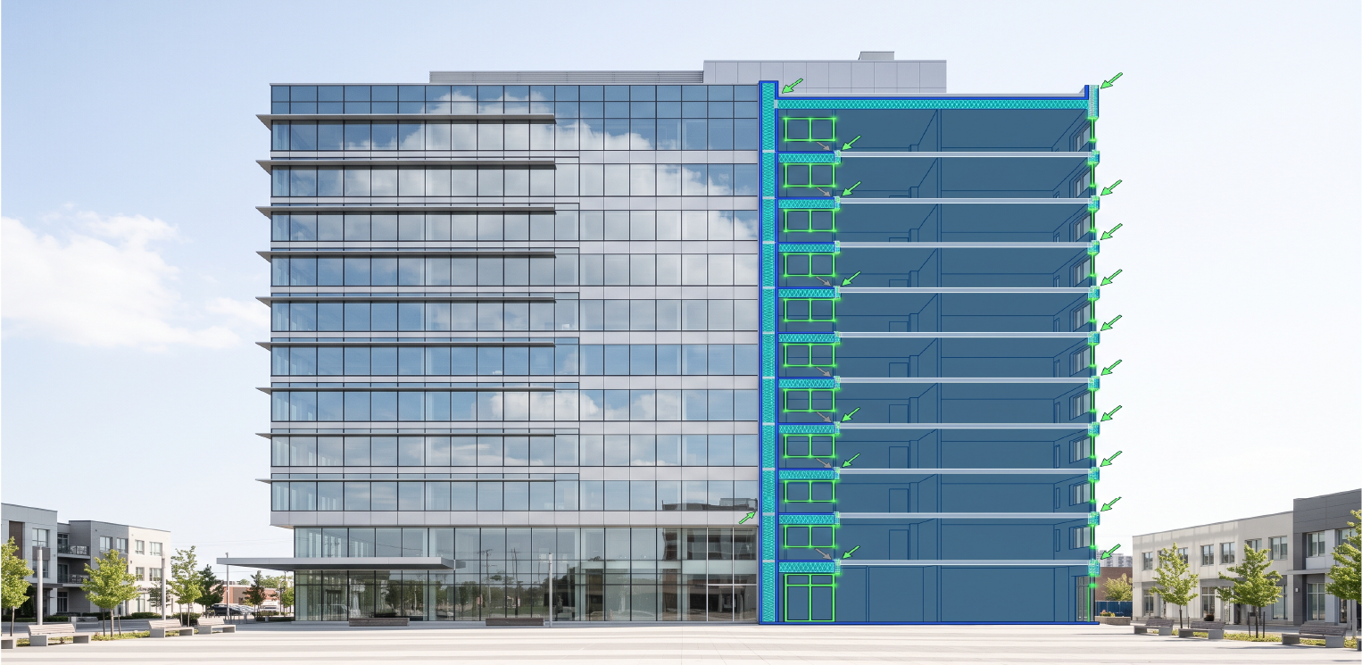 Commercial building-envelope plans and energy-code documentation