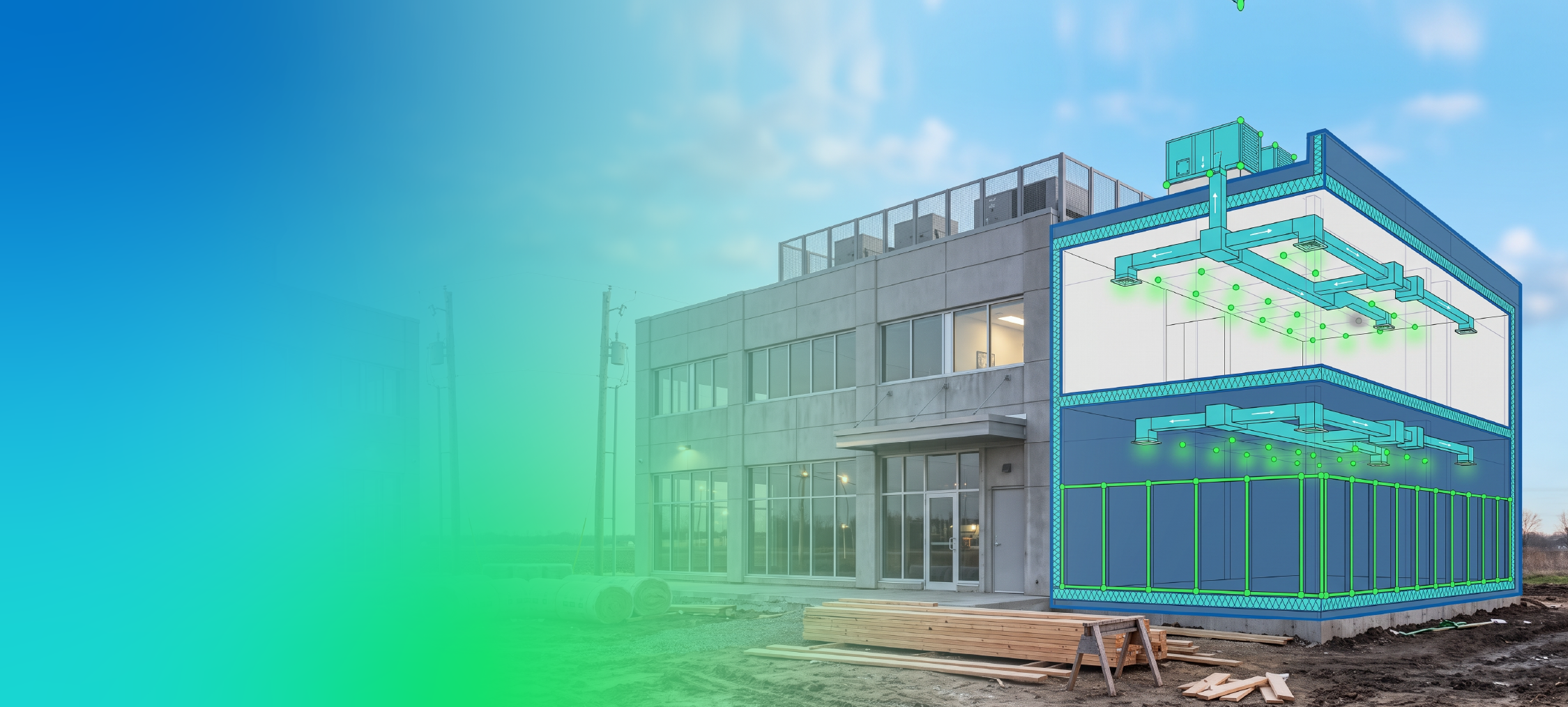 Commercial project plans with envelope, lighting, and mechanical COMcheck documentation