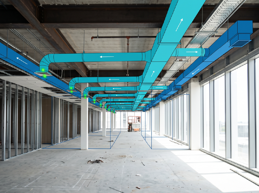 Supply and return duct routing coordinated with a building plan