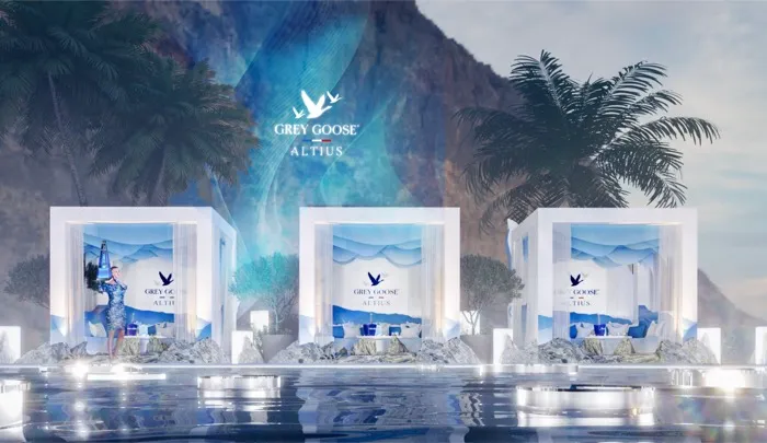 Grey Goose Altius — poolside cabanas at the global launch