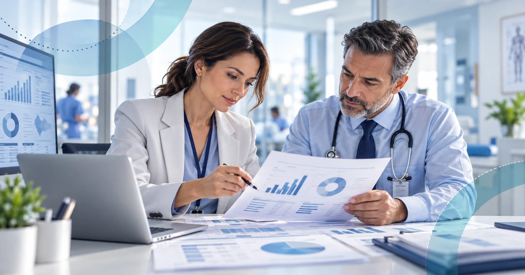 Healthcare compensation leaders reviewing clinical salary data, pay components and market benchmarks